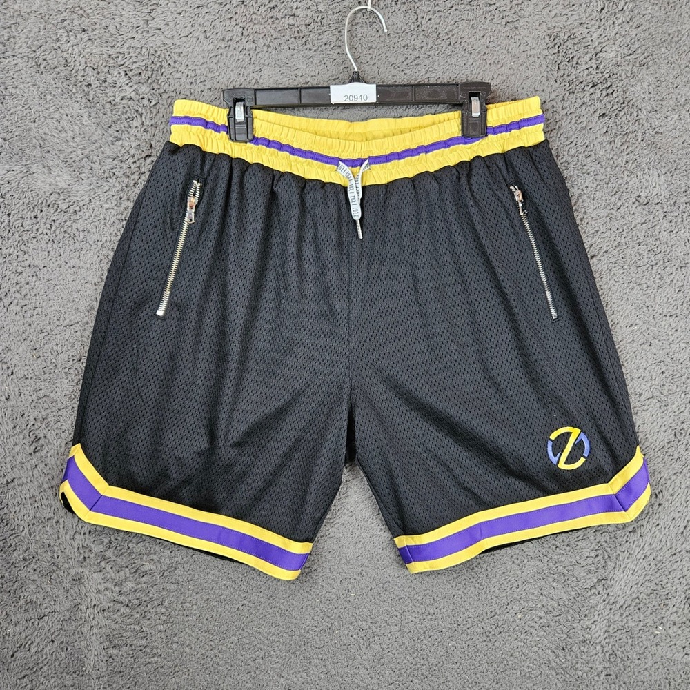 Lonzo Ball Basketball Shorts Mens Large Black Yellow Purple Mesh Zipper Pockets